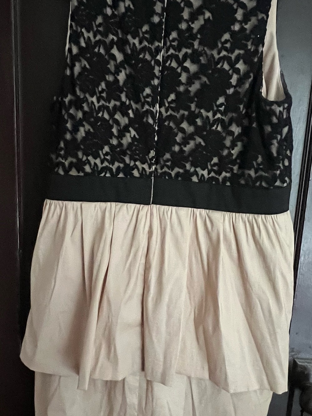 London Times Black Lace Bodice with Light Pink Gathered Midi Skirt